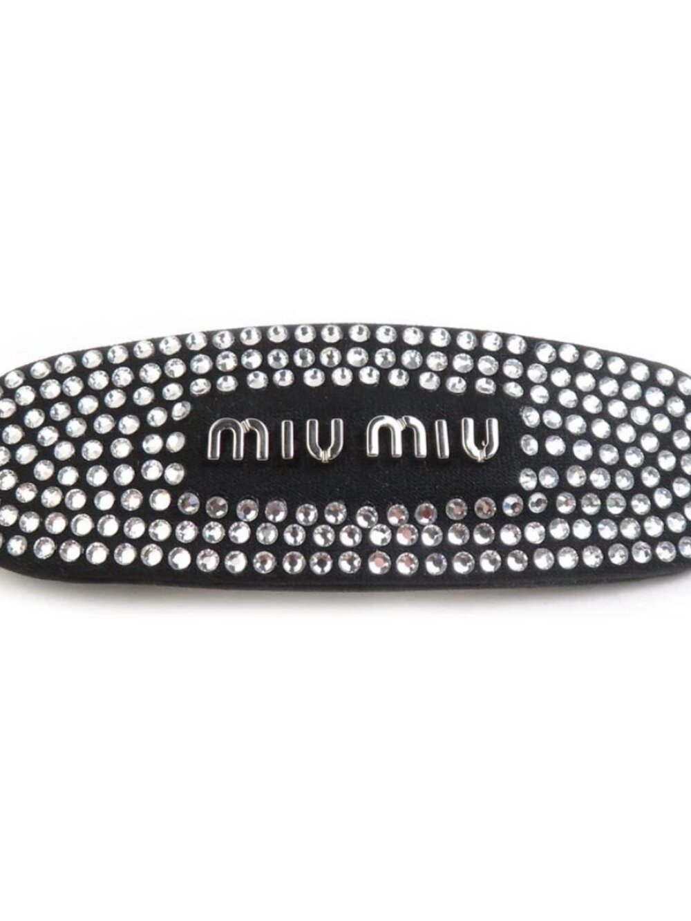 MIUMIU Barrette Hair Clip Black/Silver Satin/Rhinestone -